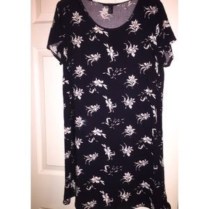 floral printed deep blue mini to knee length dress